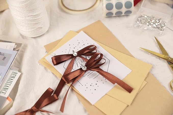 Coffee Brown Satin Ribbon 3/8 inch X Continuous 25 Yards, Single Face Polyester Ribbon Perfect for Gift Wrapping, Flower Bouquet, Wedding Decor, Crafts, Bow Making, Sewing and More