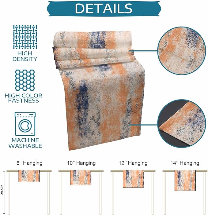 Vintage Oil Painted Cotton Linen Table Runner for Dining Kitchen, Wedding Outdoor Party Tablerunners Decoration, Abstract Modern Orange Minimalist Dresser Scarf Coffee Tablecloth Runners 13x72 Inches