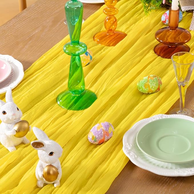 Lemon Yellow Cheesecloth Table Runner Fall Table Runner Boho Gauze 120 Inches Yellow Cheese Cloth Fall Table Decorations for Thanksgiving Wedding Bridal Baby Shower Parties Decor