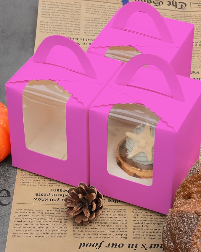qiqee Roland Cupcake Boxes Individual Cupcake Holders Disposable 50pcs Single Cupcake Boxes with Window 3.7" 3.7"*4.5" Cupcake Containers