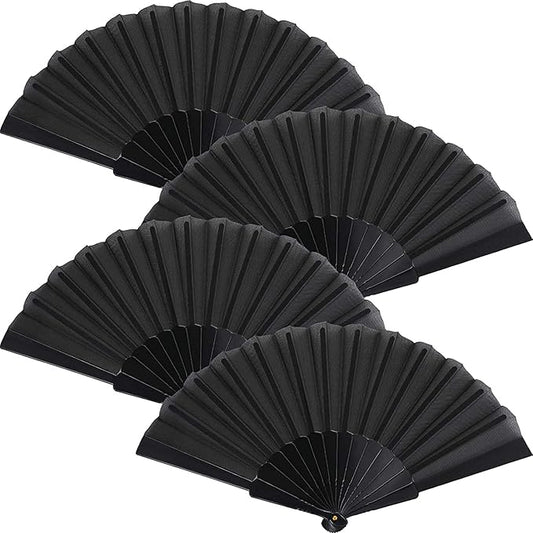 HUNANBANG 4 Pieces Folding Hand Fans Church Wedding Gift, Party Favors, DIY Decoration Gift Size9 Wholesale (Black 4pack)