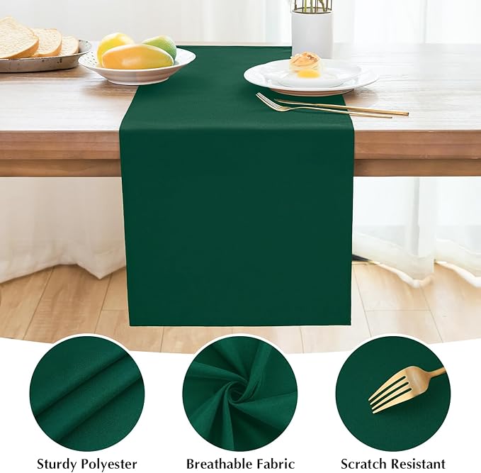 2 Pack Green Table Runner 12 x 72 Inch Solid Color Farmhouse Runners Coffee Table Dresser for Daily Party Home Decoration