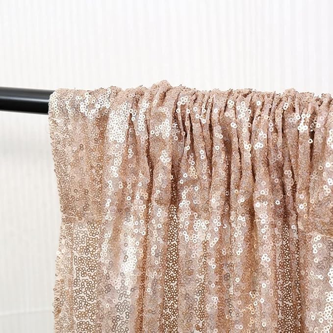 Poise3EHome Champagne Sequin Backdrop Curtains,4 Panels 2FTx8FT Glitter Background for Party Birthday Party Baby Shower Wedding Christmas Thanksgiving Holiday Festival Decor