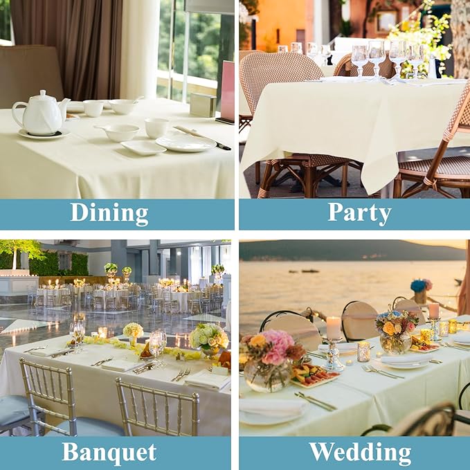 VidaFete Tablecloth 10 Pack 90 * 156inch Rectangle Table Cloth Polyester, Stain Wrinkle Resistant Polyester Dining Table Cover for Kitchen Dinning Party Wedding Rectangular Buffet Decoration(Ivory)