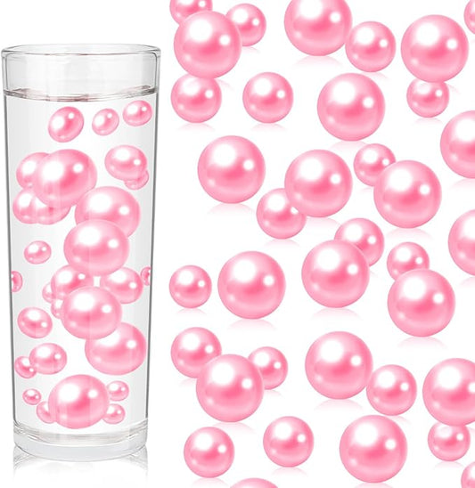 100PCS Pink Faux Pearls Beads for Centerpiece Vases, Vase Filler Faux Pearls, No Holes Filler Beads for Party Anniversary Valentine's Day Wedding Table Decor, 14/20/30mm