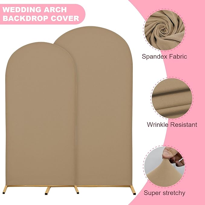 6.6FT Wedding Arch Covers Arch Backdrop Cover Arch Stand Covers Set Arch Cover Spandex Fabric Stretchy Backdrop for Wedding Birthday Party Decoration Baby Shower (Khaki)