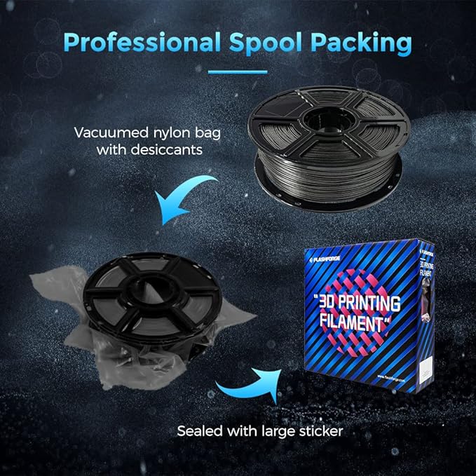 FLASHFORGE 3D Printer Filament, PLA Galaxy Filament 1.75mm, 1KG Spool (2.2lbs), Dimensional Accuracy +/- 0.02mm for FDM 3D Printers, Better Tenacity & No Knotting (Black)