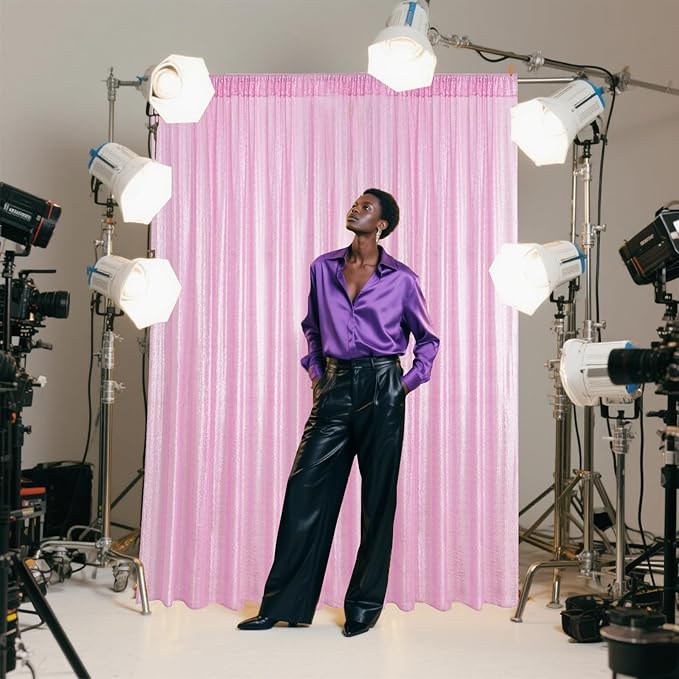 Matte Pink Sequin Backdrop Curtain 4 Pieces 2FTx8FT Glitter Photography Backdrop for Party Wedding Birthday Christmas Decorations