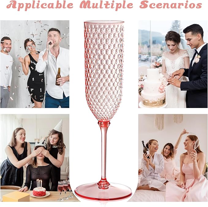 XUWAIDSGN 48 Pack Pink Detachable 2 piece Champagne Flutes 5.5 Oz Unbreakable Plastic Mimosa Disposable Champagne Glasses Drinking Cups Stemmed Reusable Wine Toasting Glasses for Wedding