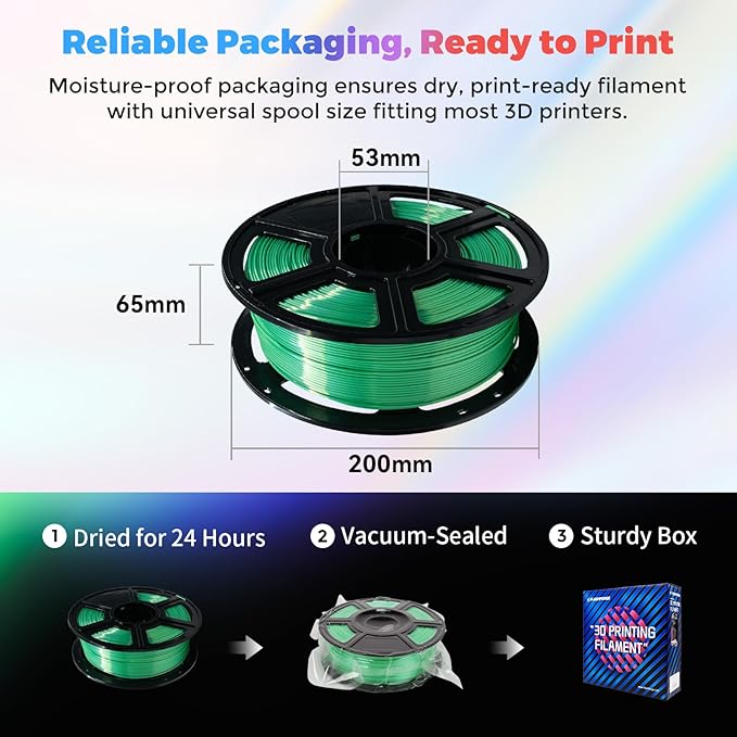 Flashforge 3D Printer Filament Silk PLA 1.75mm 1kg Spool-Dimensional Accuracy +/- 0.02mm (Green)