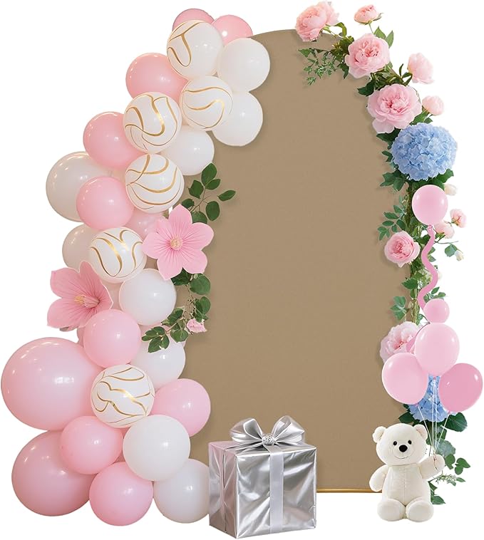 7.2FT Wedding Arch Covers Arch Backdrop Cover Arch Stand Covers Set Arch Cover Spandex Fabric Stretchy Backdrop for Wedding Birthday Party Decoration Baby Shower (Khaki)