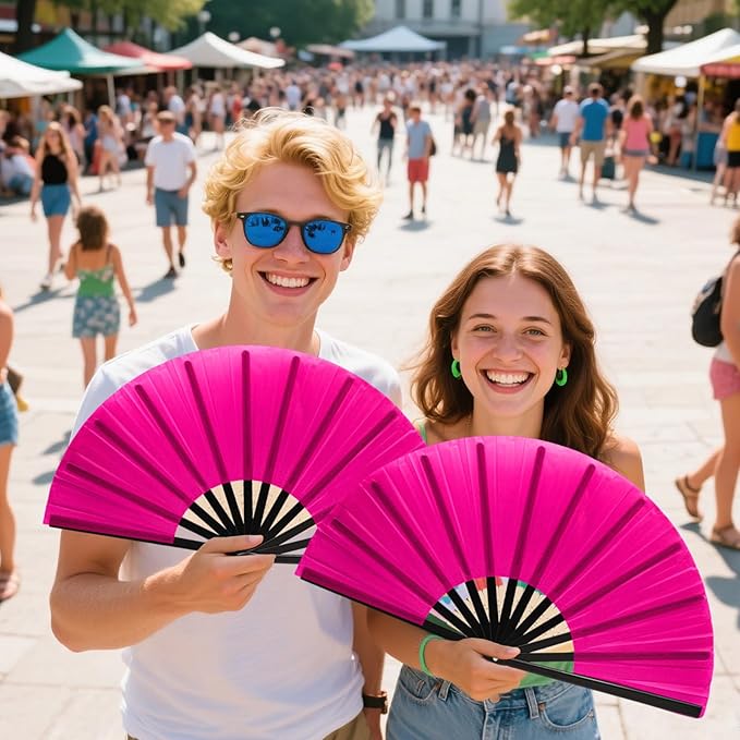 13inch Large Rave Fan Popping Clacking Fans for Line Dancing,Hand Fans for Women Foldable,Boots on The Ground Fan,Portable for Outdoor,Wedding,Party,Decoration (2pcs Pink)