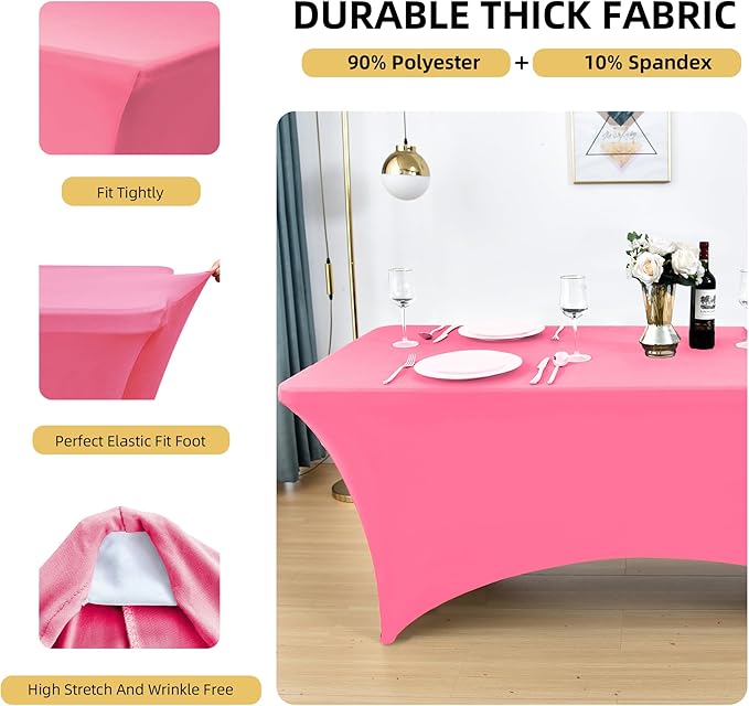 6-Pack 6ft Spandex Table Covers for Rectangle Standard Folding Tables - Wrinkle Resistant Stretch Tablecloths - Ultimate Fitted Table Protector for Parties, Trade Shows, Wedding