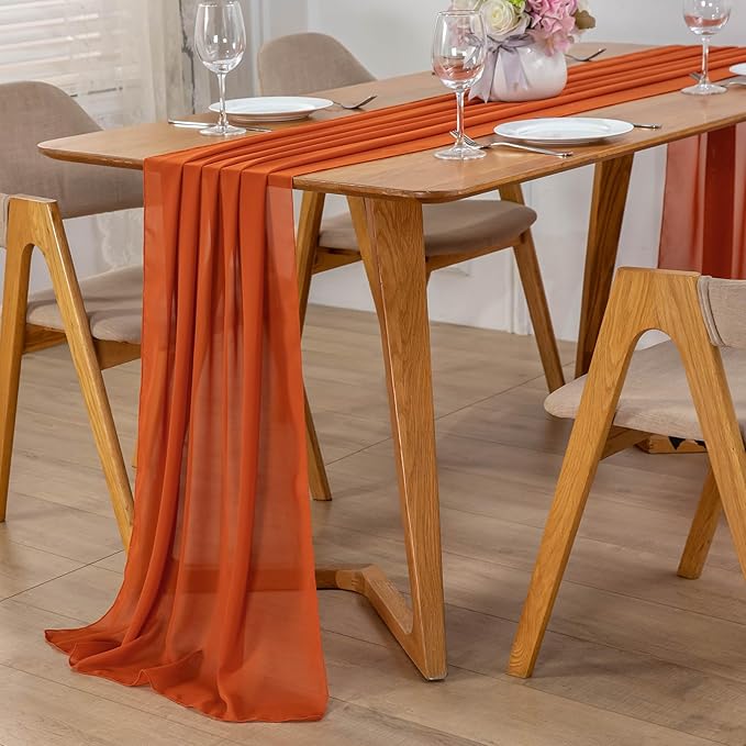 10 Pack 10ft Terracotta Chiffon Table Runners Wedding Table Runner Sheer Romantic Tulle Table Runner for Christmas Wedding Bridal Tea Party Baby Shower Birthday Party Table Decorations(120 x 12 in)