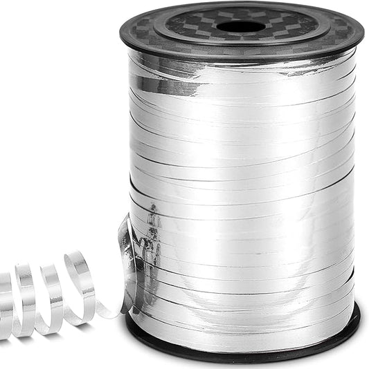 Silver Metallic Ribbon - 500 Yard Iridescent Crimped Ribbon for Crafts, Gift Wrapping, Balloons, Florist Flowers (1 Roll)