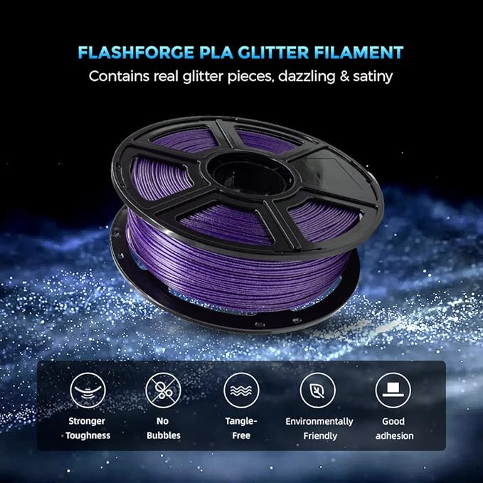 FLASHFORGE 3D Printer Filament, PLA Galaxy Filament 1.75mm, 1KG Spool (2.2lbs), Dimensional Accuracy +/- 0.02mm for FDM 3D Printers, Better Tenacity & No Knotting (Purple)