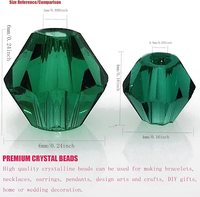 4mm Bicone 1800Pcs Green Crystal Glass Beads Small Faceted Bicone Shape Crystal Glass Spacer Beads for Bracelet Necklace Decorative Hand Jewelry Making (Green, 4MM)