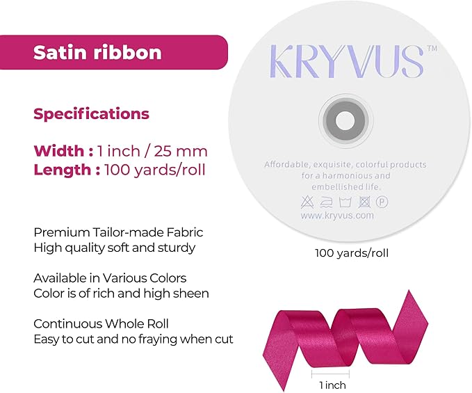 Rose Red Satin Ribbon 1 inch X Continuous 100 Yards, Single Face Polyester Ribbon Perfect for Gift Wrapping, Flower Bouquet, Wedding Decor, Crafts, Bow Making, Sewing and More
