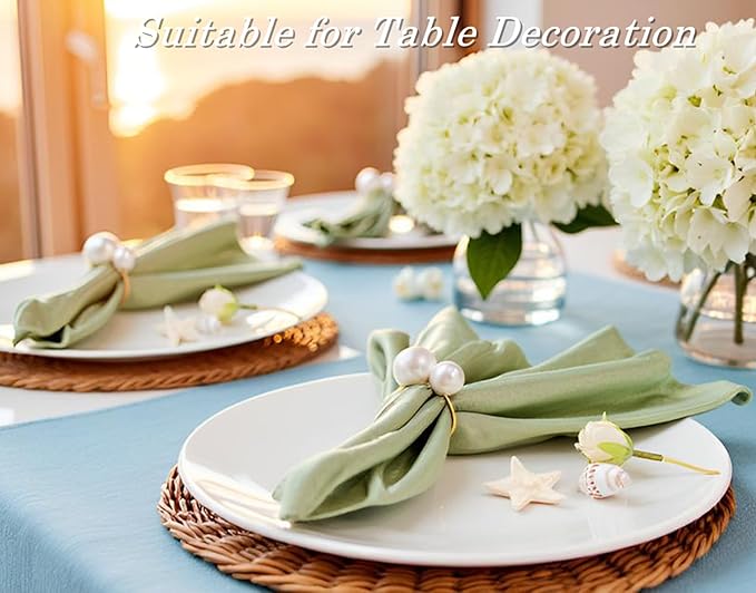Pearl Napkin Rings Set of 50,Gold Rings Napkin Holders Delicate Serviette Buckle for Wedding Thanksgiving Christmas Family Birthday Party Kitchen Table Décor(50,Pearl)