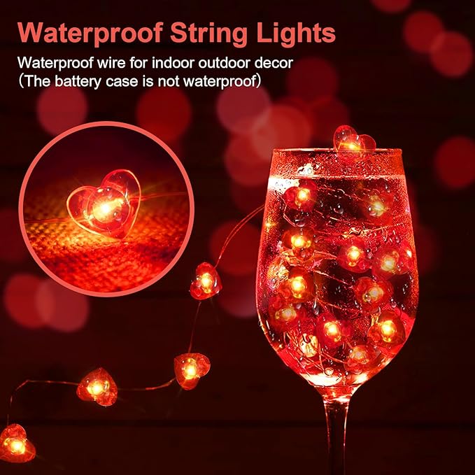 2 Pack Valentine’s Day Red Heart Fairy String Lights 16FT 50 LEDs Valentine's Day Lights Battery Powered Mother Day Decor