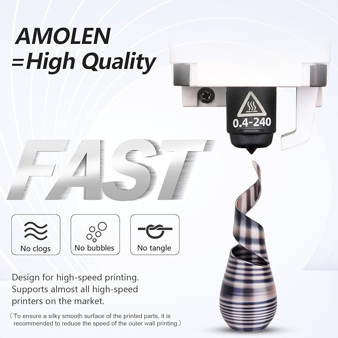 AMOLEN Silk PLA 3D Printer Filament, Shiny Multicolor Rainbow PLA Filament 1.75mm, Fast Color Change PLA 3D Printing Filament for Most FDM 3D Printer, Black Pink White, 1kg (2.2lbs)
