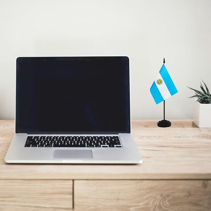 2 Pack Argentina Desk Flag Set, Argentine Desktop Small Miniature Table Office Flag with 12" Black Pole and Black Base, Offices, Classroom, Home, Festival Decoration (Argentina)