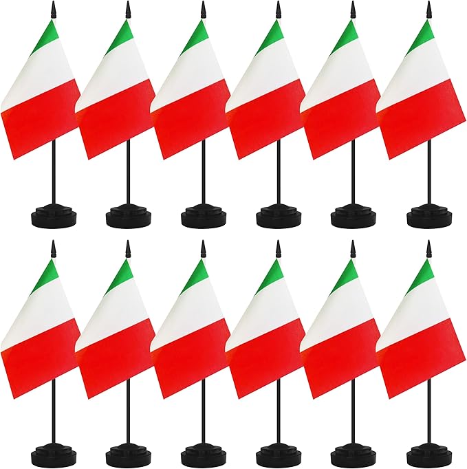 12 Pack Italy Desk Flags, Italian Desktop Flag, Small Miniature Office Flags with 12" Black Pole and Black Base, Offices, Classroom, Home, Festival Decoration (Italy)