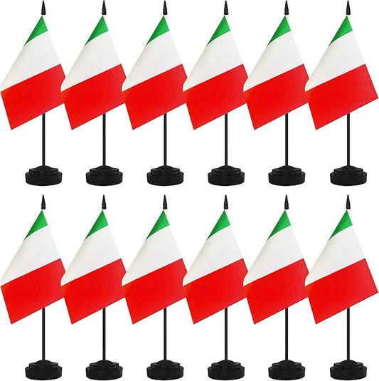 12 Pack Italy Desk Flags, Italian Desktop Flag, Small Miniature Office Flags with 12" Black Pole and Black Base, Offices, Classroom, Home, Festival Decoration (Italy)