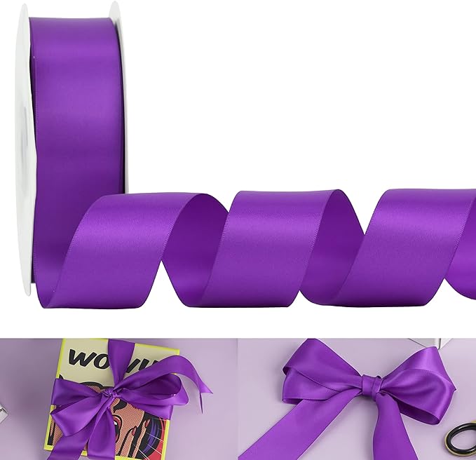 HUIHUANG Purple Ribbon Satin 1-1/2" Wide Double Face Polyester Satin Ribbons for Crafts, Thick Silk Ribbon for Halloween Hair Bows Floral Bouquet Cake Box Decor Party-50 Yards