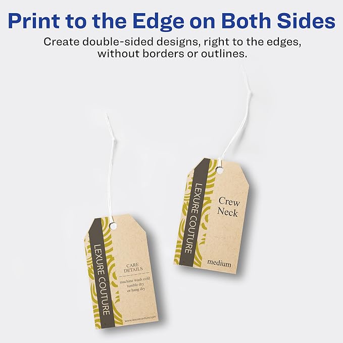 Avery Kraft Brown Banner Tags, Sure Feed Technology, 2" x 3.5", Laser/Inkjet Printable, 64 Total, Strings Included, Also Great for Gifts and Favors (80516)