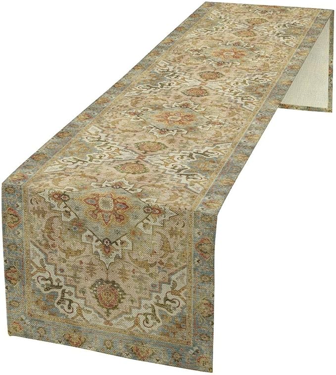 Vintage Boho Floral Table Runner, Rustic Old Farmhouse Yellow Retro Flower Pattern for Home Kitchen Table Decor Dining Coffee Room Party Decor 13x36in