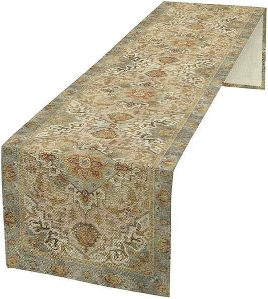 Vintage Boho Floral Table Runner, Rustic Old Farmhouse Yellow Retro Flower Pattern for Home Kitchen Table Decor Dining Coffee Room Party Decor 13x36in
