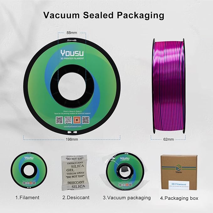 YOUSU Tri Color PLA 3D Printer Filament 1.75mm, Coextrusion Rainbow PLA Filament with Silk PLA Pink-Blue-Green, Multi Color 3D Printing Filament +/-0.02mm, 1kg/2.2lbs