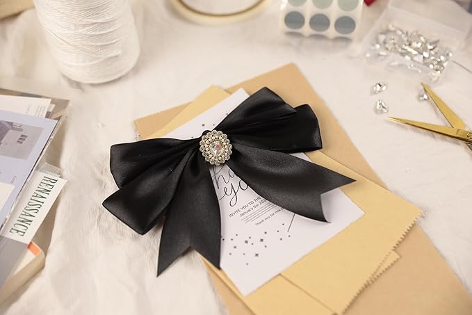 Black Satin Ribbon 1-1/2 inch X Continuous 100 Yards, Single Face Polyester Ribbon Perfect for Gift Wrapping, Flower Bouquet, Wedding Decor, Crafts, Bow Making, Sewing and More