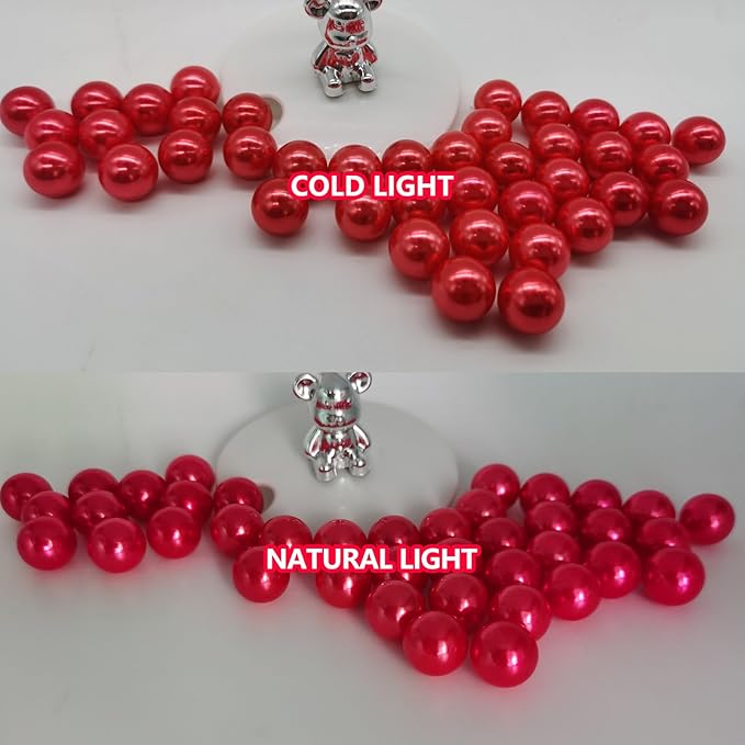 100PCS Watermelon Red Faux Pearls Beads for Centerpiece Vases, Vase Filler Faux Pearls, No Holes Filler Beads for Party Anniversary Birthday Wedding Table Decor, 14/20/30mm