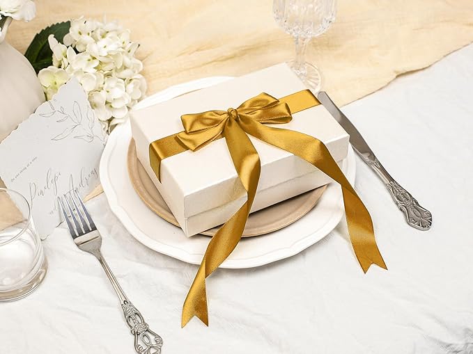 Gold Satin Ribbon 1 inch X Continuous 50 Yards, Single Face Polyester Ribbon Perfect for Gift Wrapping, Flower Bouquet, Wedding Decor, Crafts, Bow Making, Sewing and More