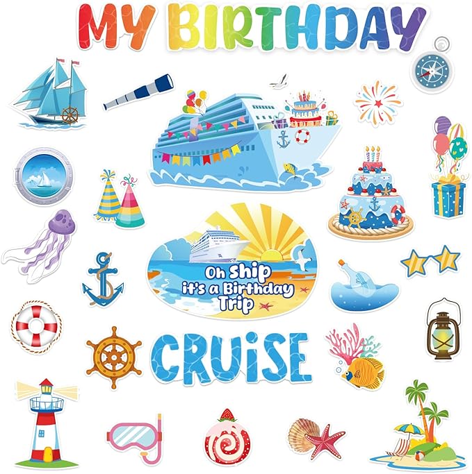 26 Pcs Birthday Cruise Door Decorations Magnetic, Funny Cruise Ship Sea Navigation Door Magnets Stickers Cruise Door Decor for Cabin Door Fridge Car Accessories Carnival Birthday Party Supplies