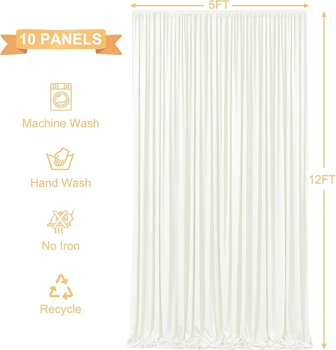 50ft x 12ft Ivory Backdrop Curtains Wrinkle Free Backdrop Curtain for Wedding Parties Ivory Fabric Backdrops Drapes Back Drop Cloth Bridal Shower Stage Curtains Wedding Decorations for Reception