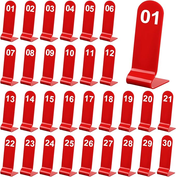Tuanse 1-30 Table Order Numbers Restaurant Double Sided Acrylic Reception Number Stands Signs for Wedding Restaurant Seating Cafes Party Banquet(Red)