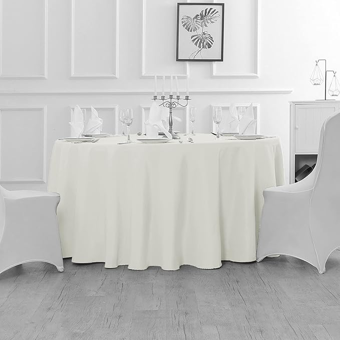 Fokitut 12 Pack Waterproof Round Tablecloth, 108 Inch, Stain Resistant and Wrinkle Polyester Table Cloth, Fabric Table Cover for Kitchen Dining, Wedding, Party, Holiday Dinner-Ivory