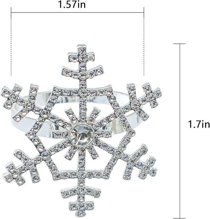 Halatool Set of 6 Christmas Rhinestone Snowflake Napkin Rings for Xmas Dining Table- Napkin Ring Holder for Christmas, Thanksgiving, Holiday Party Table Decoration