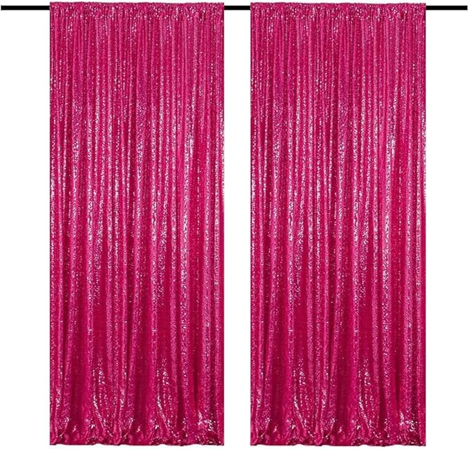 Fuchsia Sequin Backdrop Hot Pink 4FTx8FT 2 Panels Sparkly Background Drapes for Party Birthday Wedding Decor