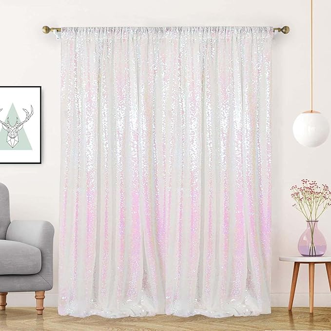 Iridescent Sequin Backdrop Curtain 10FTx10FT 1 Panel Glitter Metallic Photography Background Drapes for Wedding Birthday Events Baby Shower Party Decorartion