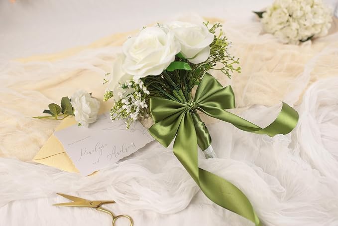 Olive Green Satin Ribbon 1-1/2 inch X Continuous 100 Yards, Single Face Polyester Ribbon Perfect for Gift Wrapping, Flower Bouquet, Wedding Decor, Crafts, Bow Making, Sewing and More