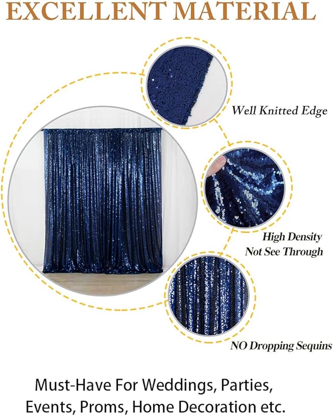 ShiDianYi Navy Blue Sequined 8FTx10FT Wedding & Party Backdrop - Baby Shower/Birthday Backdrop Curtain
