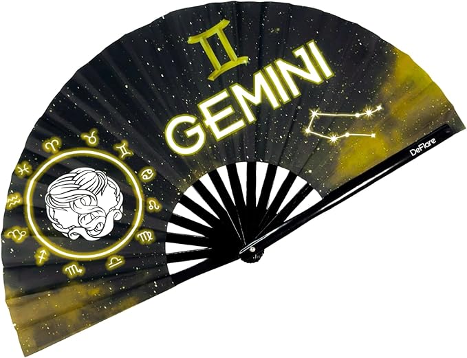DeFlare | Cosmic Zodiac Rave Fan | Zodiac Sign Hand Fan | Astrology Rave Fan | Hand Fan | Large Rave Fan | Large Clacking Fan