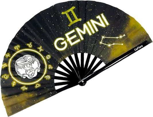 DeFlare | Cosmic Zodiac Rave Fan | Zodiac Sign Hand Fan | Astrology Rave Fan | Hand Fan | Large Rave Fan | Large Clacking Fan
