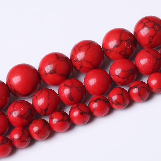 Natural Red Turquoise Stone Beads Gemstone Round Crystal Energy Jade Stone Beads for Jewelry Making DIY Bracelet Necklace Jewelry Making 1 Strand 15.5inch 90PCS 4MM