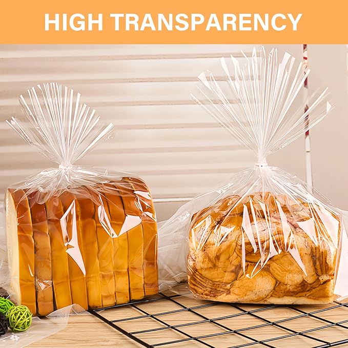 ZHEWTOEN 100 Pcs 7x10 Inch Clear Cellophane Bags with Color Twist Ties, Plastic Goodie Cello Treat Bags for Candy, Cookies, Popcorn, Small Gift Wrapping, Party Favors, Bakery Packaging