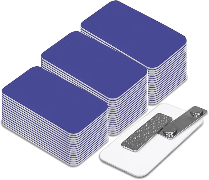 Name Tag/Badge Blanks - 100 Pack - 1-1/2" X 3" (Blue) Round Corners, Magnetic Backing